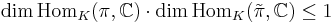  \dim \mathrm{Hom}_K(\pi, \mathbb{C}) \cdot \dim \mathrm{Hom}_K(\tilde{\pi}, \mathbb{C}) \leq 1 