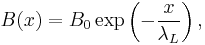 B(x)=B_0\exp\left(-\frac{x}{\lambda_L}\right),