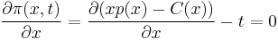  \frac{\partial  \pi(x,t)}{\partial x} =\frac{\partial  (x p(x) - C(x))}{\partial x} -t= 0 