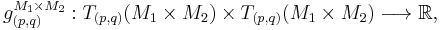 g^{M_1\times M_2}_{(p,q)}:T_{(p,q)}(M_1\times M_2)\times T_{(p,q)}(M_1\times M_2) \longrightarrow \mathbb R,