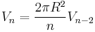 V_n = \frac{2 \pi R^2}{n} V_{n-2}