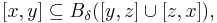 [x,y] \subseteq B_{\delta}([y,z]\cup[z,x]),