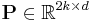 \mathbf{P} \in \mathbb{R}^{2k \times d}