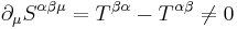 \partial_\mu S^{\alpha\beta\mu}=T^{\beta\alpha}-T^{\alpha\beta} \neq 0