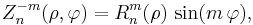 Z^{-m}_n(\rho,\varphi) = R^m_n(\rho)\,\sin(m\,\varphi), \!