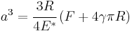 
   a^3 = \cfrac{3R}{4E^*}\left(F %2B 4\gamma\pi R\right)
 