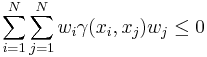 \sum_{i=1}^N\sum_{j=1}^N w_{i}\gamma(x_i,x_j)w_j \leq 0