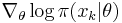 \nabla_\theta \log\pi(x_k | \theta)