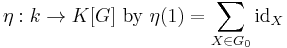  \eta�: k \to K[G] ~\text{by}~ \eta (1) = \sum_{X \in G_0} \mathrm{id}_X 