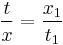 \frac t x = \frac{x_1} {t_1}