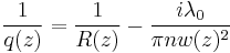  \frac{1}{q(z)} = \frac{1}{R(z)} - \frac{i\lambda_0}{\pi n w(z)^2} 