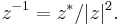 z^{-1} = {z^* / |z|^2}.\,