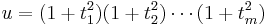 u=(1%2Bt_1^2)(1%2Bt_2^2)\cdots(1%2Bt_m^2)