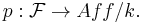  p�: \mathcal{F} \to Aff/k. 