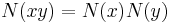 N(xy) = N(x)N(y)\,