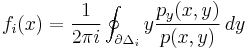 f_i(x) = \frac{1}{2\pi i}\oint_{\partial\Delta_i} y\frac{p_y(x,y)}{p(x,y)}\,dy