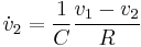 \dot{v}_2 = {1 \over C} { { v_1 - v_2 } \over R} 