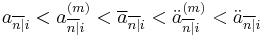 a_{\overline{n|}i} < a_{\overline{n|}i}^{(m)} < \overline{a}_{\overline{n|}i} < \ddot{a}_{\overline{n|}i}^{(m)}< \ddot{a}_{\overline{n|}i}