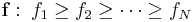 \mathbf{f} \,\colon \,f_1\ge f_2\ge \cdots \ge f_N