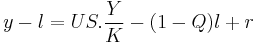  y - l = US . \frac{Y}{K} - (1 - Q)l %2B r 