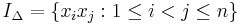 I_\Delta=\{x_i x_j: 1\leq i < j \leq n\} 