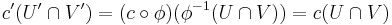 c'(U' \cap V') = (c \circ \phi)(\phi^{-1}(U \cap V)) = c(U \cap V)\;