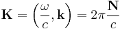 \mathbf{K} = \left(\frac{\omega}{c}, \mathbf{k} \right) = 2\pi\frac{\mathbf{N}}{c}