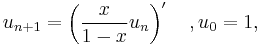 u_{n%2B1}=\left(\frac{x}{1-x}u_n\right)^\prime\quad, u_0=1,