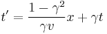 t'=  \frac{1-\gamma^2}{\gamma v} x %2B \gamma t