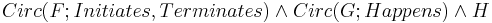 Circ(F; Initiates, Terminates) \wedge
Circ(G; Happens) \wedge H