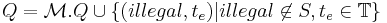 Q=\mathcal{M}.Q \cup \{(illegal,t_e)| illegal \not \in S, t_e \in \mathbb{T} \}