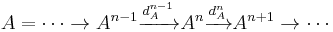 A = \dots \to A^{n - 1} \xrightarrow{d_A^{n - 1}} A^n \xrightarrow{d_A^n} A^{n %2B 1} \to \cdots