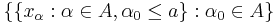 \{ \{ x_\alpha�: \alpha \in A, \alpha_0 \leq a \}�: \alpha_0 \in A \}\,