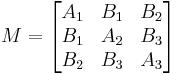 M=\begin{bmatrix}A_1 & B_1 & B_2\\B_1 & A_2 & B_3\\B_2&B_3&A_3\end{bmatrix}