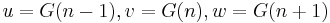 u = G(n-1), v = G(n), w = G(n%2B1)