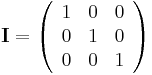 \mathbf{I}=\left(
\begin{array}{ccc}
 1 & 0 & 0\\
 0 & 1 & 0\\
 0 & 0 & 1\\
\end{array}
\right)