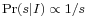 \scriptstyle{\mathrm{Pr}(s|I) \;\propto\; 1/s}