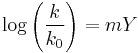  \log { \left ( \frac{k}{k_0} \right ) } = mY \,