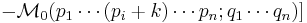  \left. - \mathcal{M}_0(p_1 \cdots (p_i%2Bk) \cdots p_n; q_1 \cdots q_n) \right] 