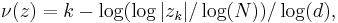 \nu(z) = k - \log(\log|z_k|/\log(N))/\log(d),