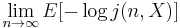 \lim_{n\to\infty} E[-\log j(n,X)]