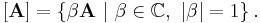 
\left[  \mathbf{A}\right]  =\left\{  \beta\mathbf{A}\ |\ \beta\in
\mathbb{C},\ \left\vert \beta\right\vert =1\right\}  .
