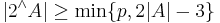 |2^\wedge A|\ge\min\{p,2|A|-3\}