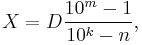 X = D \frac {10^m-1}{10^k-n},