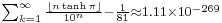 {}_{\sum_{k=1}^{\infty}\frac{\lfloor n\tanh \pi \rfloor}{10^n}-\frac{1}{81}\approx 1.11\times10^{-269}}