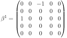 \quad
\beta^{1} =
\begin{pmatrix}
0&0&-1&0&0\\
0&0&0&0&0\\
1&0&0&0&0\\
0&0&0&0&0\\
0&0&0&0&0
\end{pmatrix}
