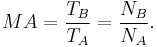  MA = \frac{T_B}{T_A}  = \frac{N_B}{N_A}.