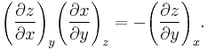 {\left ( \frac{\partial z}{\partial x} \right )}_y {\left ( \frac{\partial x}{\partial y} \right )}_z = - {\left ( \frac{\partial z}{\partial y} \right )}_x.