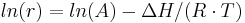 ln(r) = ln(A) - \Delta H/(R \cdot T)