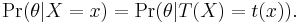 \Pr(\theta|X=x) = \Pr(\theta|T(X)=t(x)). \,